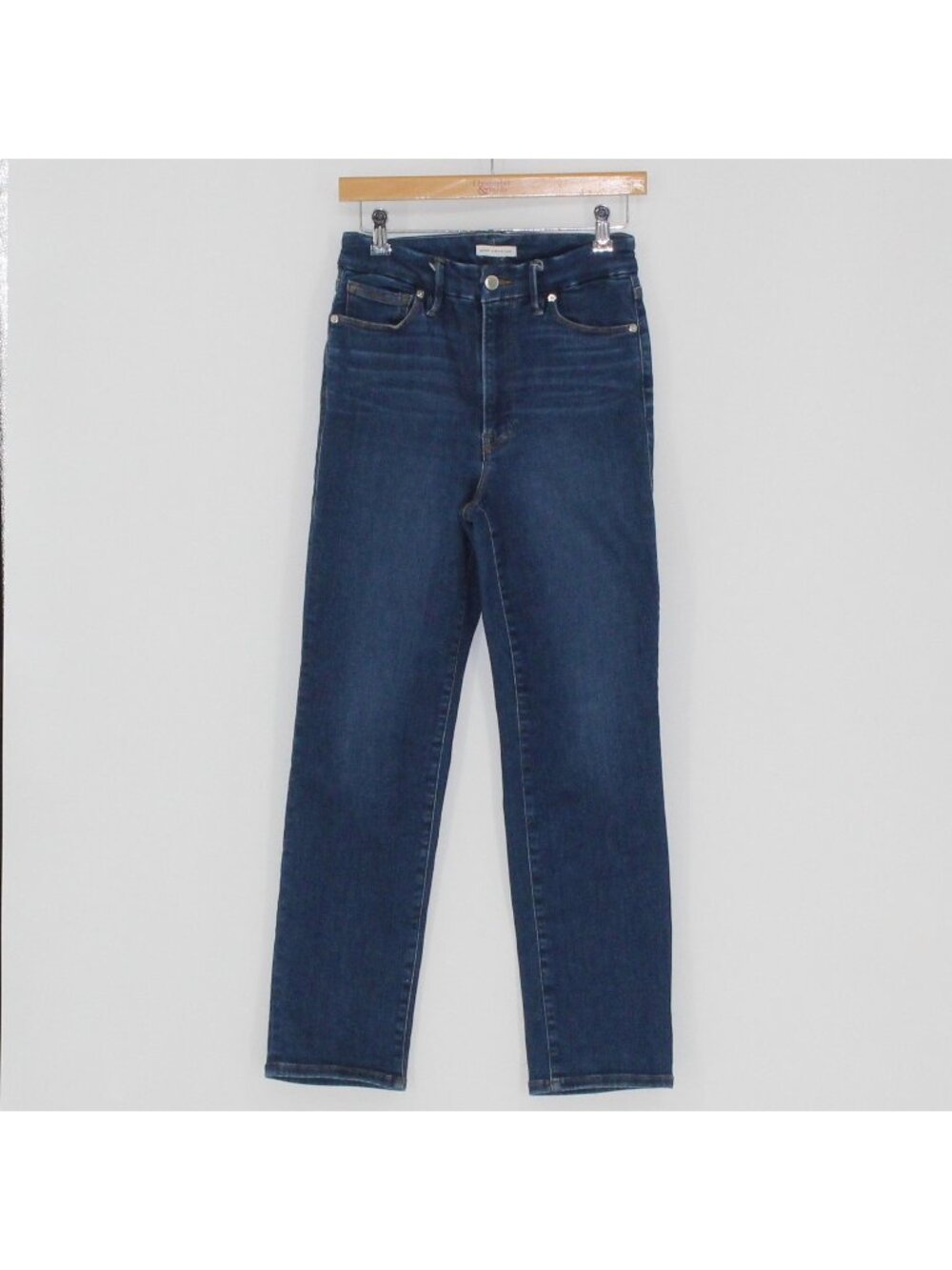 Good American Blue High-Rise Straight-Leg Stretch Jeans Waist Size 26